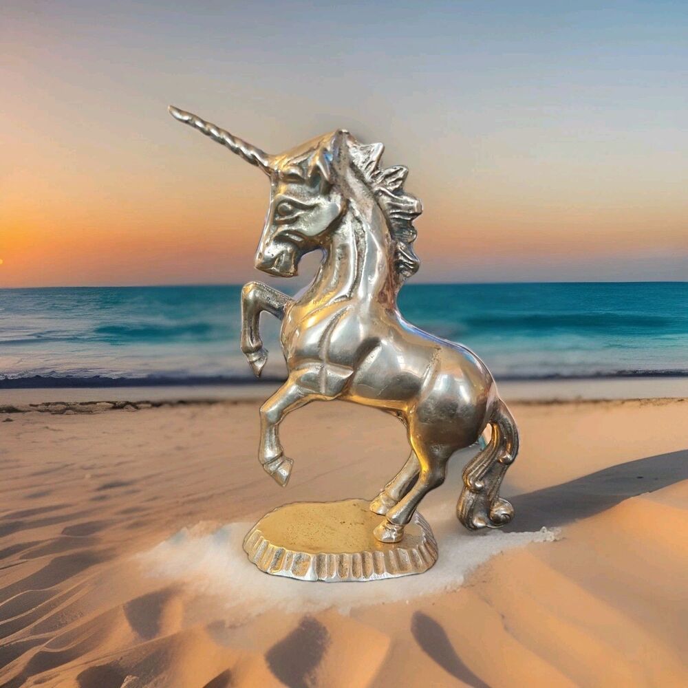 Vintage Brass Unicorn Figurine Mythical Woodland Creature 7" Tall - Picture 2 of 7